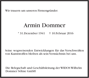 Traueranzeige von Armin Dommer von Stuttgarter Zeitung / Stuttgarter Nachrichten