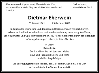 Traueranzeige von Dietmar Eberwein von Stuttgarter Zeitung / Stuttgarter Nachrichten