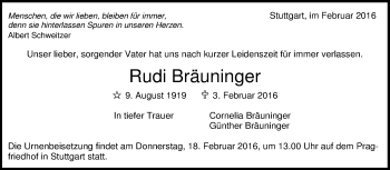 Traueranzeige von Rudi Bräuninger von Stuttgarter Zeitung / Stuttgarter Nachrichten
