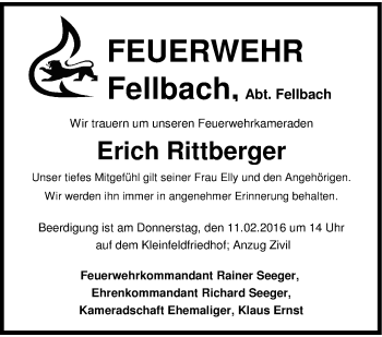 Traueranzeige von Erich Rittberger von Stuttgarter Zeitung / Stuttgarter Nachrichten