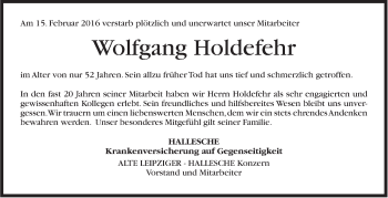 Traueranzeige von Wolfgang Holdefehr von Stuttgarter Zeitung / Stuttgarter Nachrichten