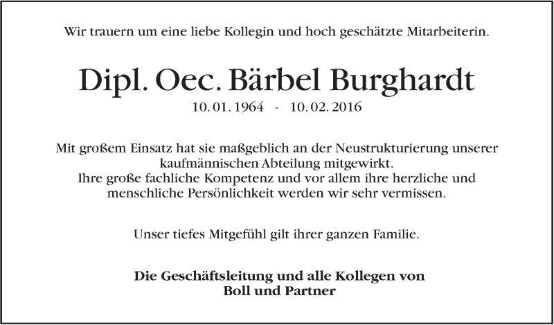  Traueranzeige für Bärbel Burghardt vom 16.02.2016 aus Stuttgarter Zeitung / Stuttgarter Nachrichten