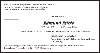 Traueranzeige von Edmund Rühle von Stuttgarter Zeitung / Stuttgarter Nachrichten