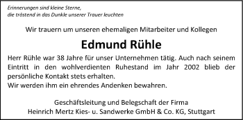 Traueranzeige von Edmund Rühle von Stuttgarter Zeitung / Stuttgarter Nachrichten