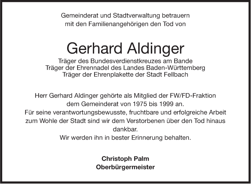 Traueranzeige für Gerhard Aldinger vom 16.02.2016 aus Stuttgarter Zeitung / Stuttgarter Nachrichten