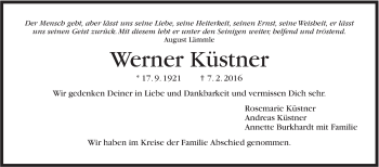 Traueranzeige von Werner Küstner von Stuttgarter Zeitung / Stuttgarter Nachrichten