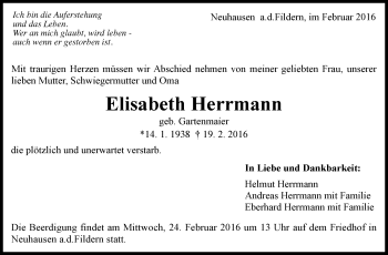 Traueranzeige von Elisabeth Herrmann von Stuttgarter Zeitung / Stuttgarter Nachrichten