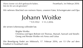 Traueranzeige von Johann Woitke von Stuttgarter Zeitung / Stuttgarter Nachrichten