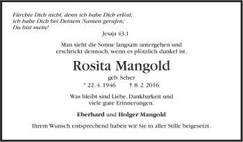 Traueranzeige von Rosita Mangold von Stuttgarter Zeitung / Stuttgarter Nachrichten