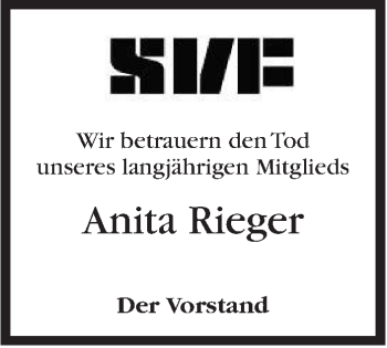 Traueranzeige von Anita Rieger von Stuttgarter Zeitung / Stuttgarter Nachrichten