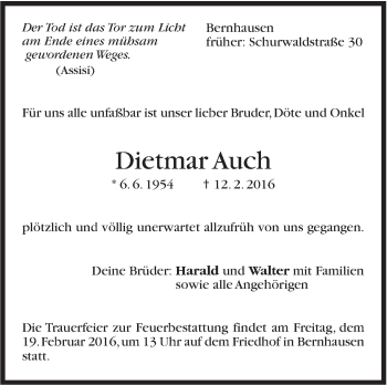 Traueranzeige von Dietmar Auch von Stuttgarter Zeitung / Stuttgarter Nachrichten
