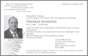 Traueranzeige von Thomas Homann von Stuttgarter Zeitung / Stuttgarter Nachrichten