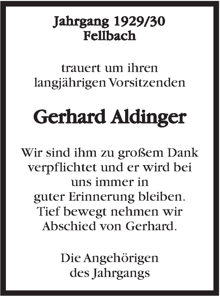  Traueranzeige für Gerhard Aldinger vom 16.02.2016 aus Stuttgarter Zeitung / Stuttgarter Nachrichten