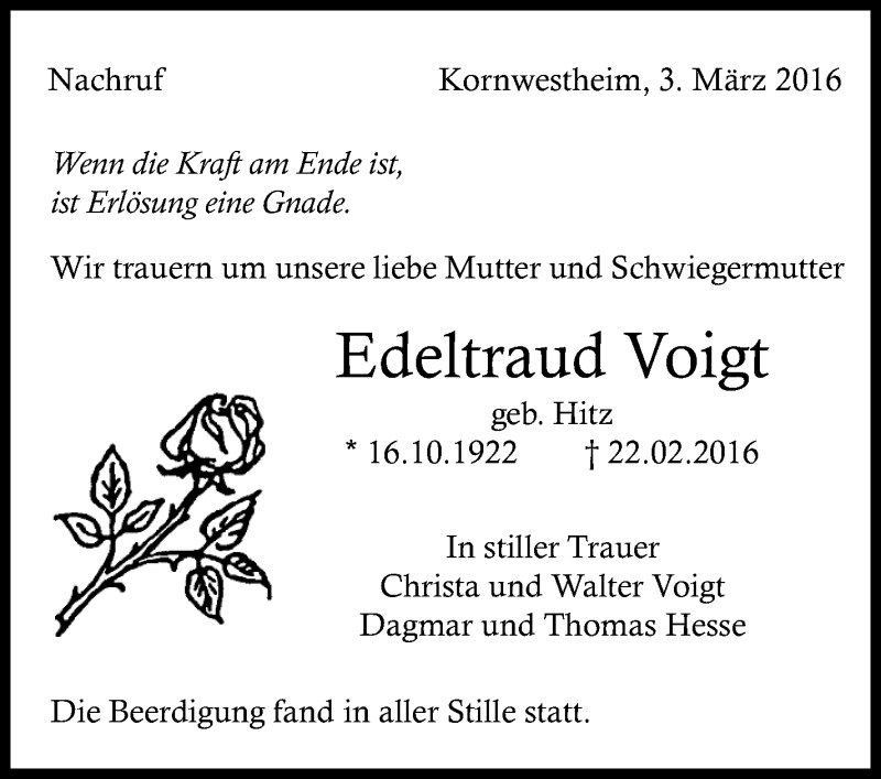  Traueranzeige für Edeltraud Voigt vom 03.03.2016 aus Stuttgarter Zeitung / Stuttgarter Nachrichten