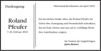 Traueranzeige von Roland Pfeufer von Stuttgarter Zeitung / Stuttgarter Nachrichten