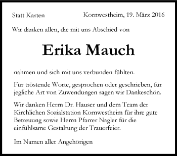 Traueranzeige von Erika Mauch von Stuttgarter Zeitung / Stuttgarter Nachrichten
