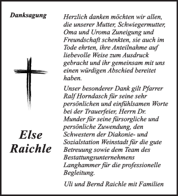 Traueranzeige von Else Raichle von Stuttgarter Zeitung / Stuttgarter Nachrichten