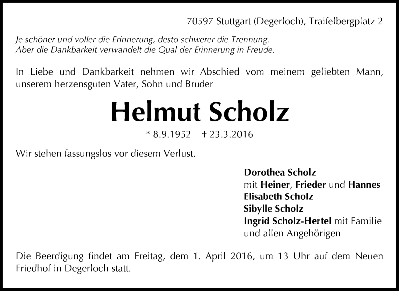  Traueranzeige für Helmut Scholz vom 29.03.2016 aus Stuttgarter Zeitung / Stuttgarter Nachrichten