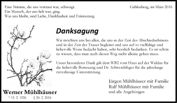 Traueranzeige von Werner Mühlhäuser von Stuttgarter Zeitung / Stuttgarter Nachrichten
