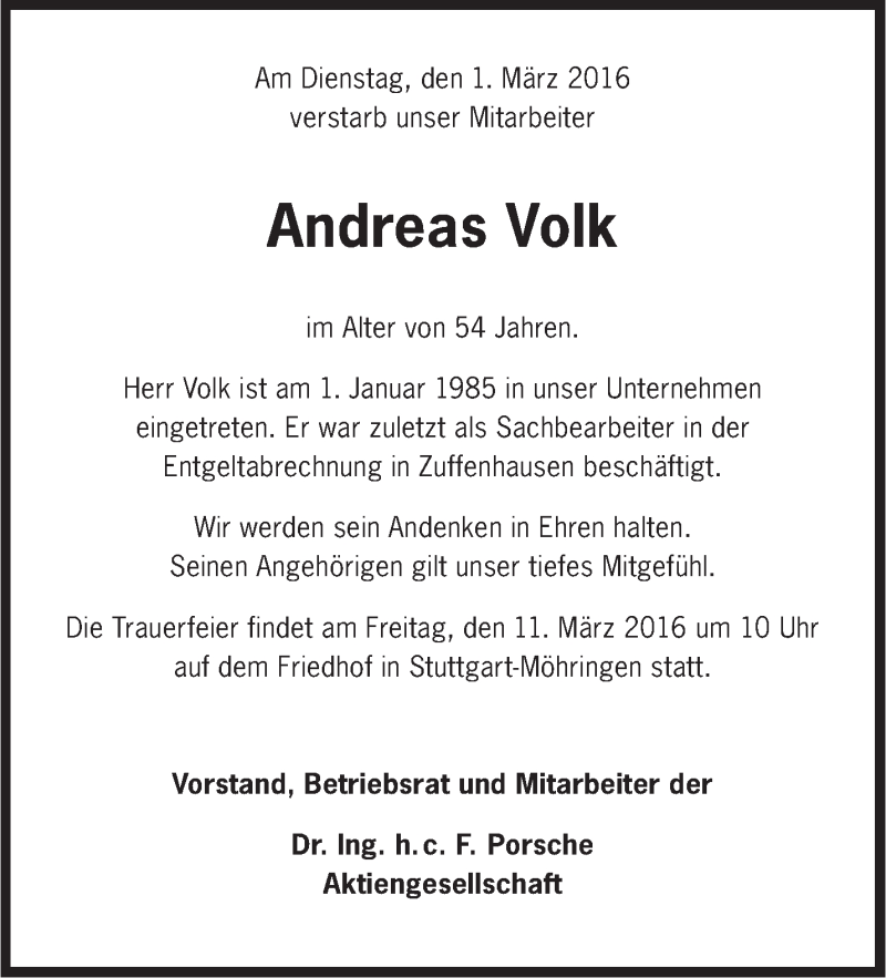  Traueranzeige für Andreas Volk vom 07.03.2016 aus Stuttgarter Zeitung / Stuttgarter Nachrichten