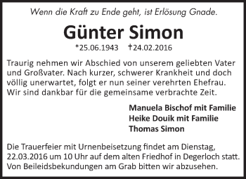 Traueranzeige von Günter Simon von Stuttgarter Zeitung / Stuttgarter Nachrichten