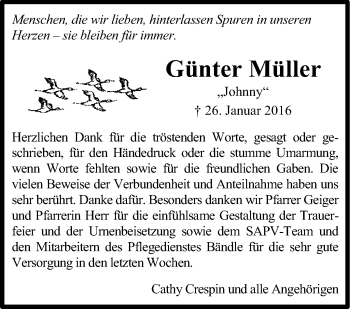Traueranzeige von Günter Müller von Stuttgarter Zeitung / Stuttgarter Nachrichten