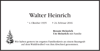 Traueranzeige von Walter Heinrich von Stuttgarter Zeitung / Stuttgarter Nachrichten