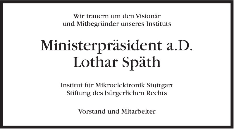  Traueranzeige für Lothar Späth vom 22.03.2016 aus Stuttgarter Zeitung / Stuttgarter Nachrichten