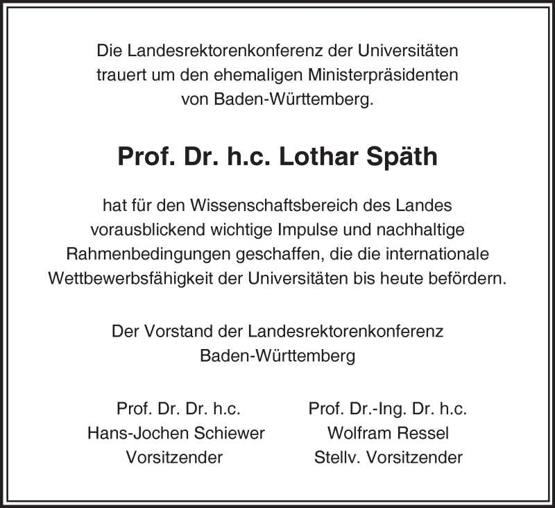  Traueranzeige für Lothar Späth vom 23.03.2016 aus Stuttgarter Zeitung / Stuttgarter Nachrichten