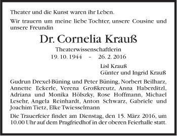 Traueranzeige von Cornelia Krauß von Stuttgarter Zeitung / Stuttgarter Nachrichten