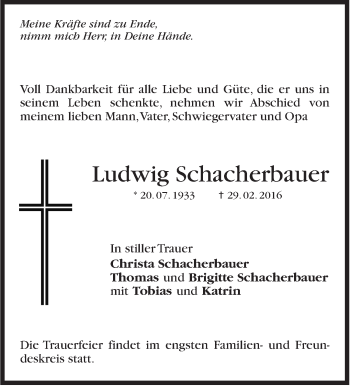 Traueranzeige von Ludwig Schacherbauer von Stuttgarter Zeitung / Stuttgarter Nachrichten