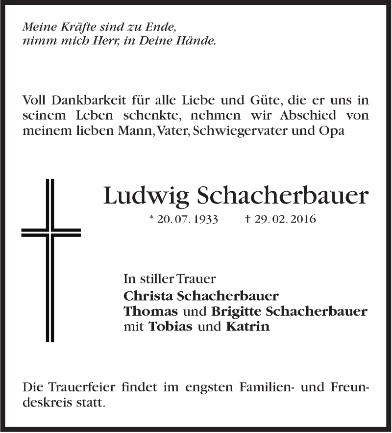  Traueranzeige für Ludwig Schacherbauer vom 05.03.2016 aus Stuttgarter Zeitung / Stuttgarter Nachrichten