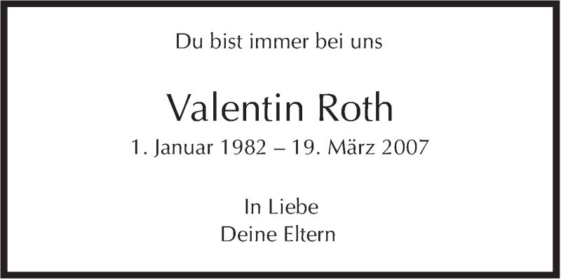  Traueranzeige für Valentin Roth vom 19.03.2016 aus Stuttgarter Zeitung / Stuttgarter Nachrichten