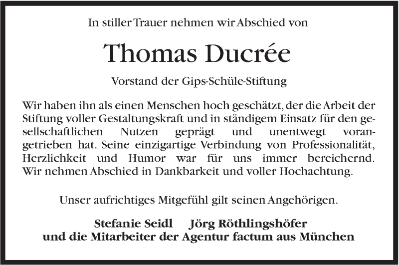  Traueranzeige für Thomas Ducrée vom 04.05.2016 aus Stuttgarter Zeitung / Stuttgarter Nachrichten