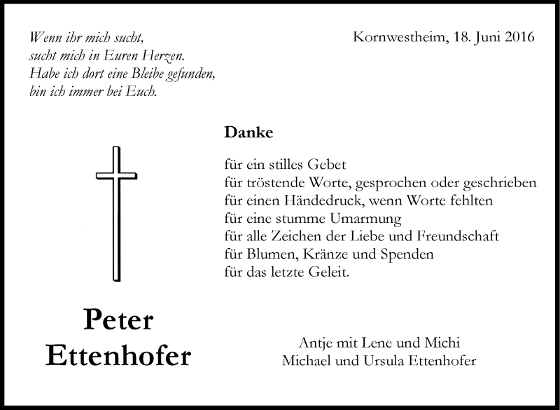  Traueranzeige für Peter Ettenhofer vom 18.06.2016 aus Stuttgarter Zeitung / Stuttgarter Nachrichten
