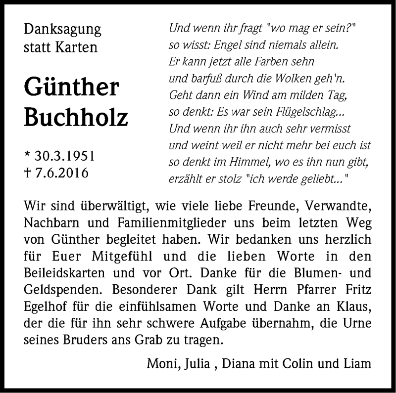  Traueranzeige für Günther Buchholz vom 22.06.2016 aus Stuttgarter Zeitung / Stuttgarter Nachrichten