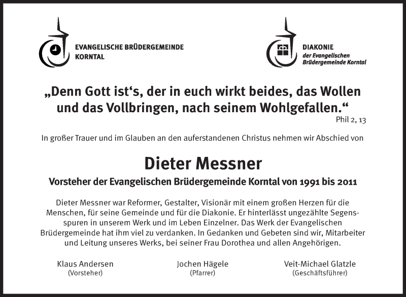  Traueranzeige für Dieter Messner vom 30.06.2016 aus Stuttgarter Zeitung / Stuttgarter Nachrichten