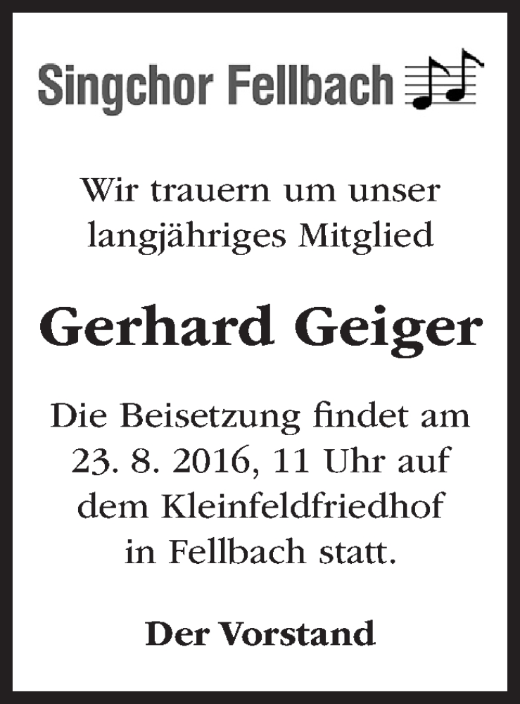  Traueranzeige für Gerhard Geiger vom 22.08.2016 aus Stuttgarter Zeitung / Stuttgarter Nachrichten