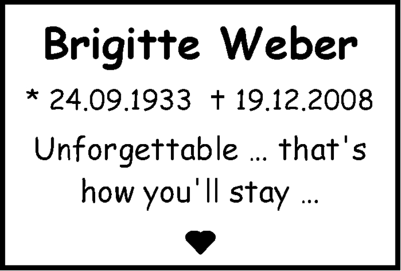  Traueranzeige für Brigitte  Weber vom 24.09.2016 aus Stuttgarter Zeitung / Stuttgarter Nachrichten