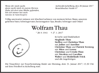 Traueranzeige von Wolfram Thau von Stuttgarter Zeitung / Stuttgarter Nachrichten