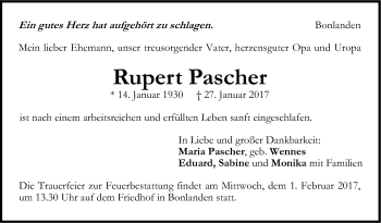 Traueranzeige von Rupert Pascher von Stuttgarter Zeitung / Stuttgarter Nachrichten