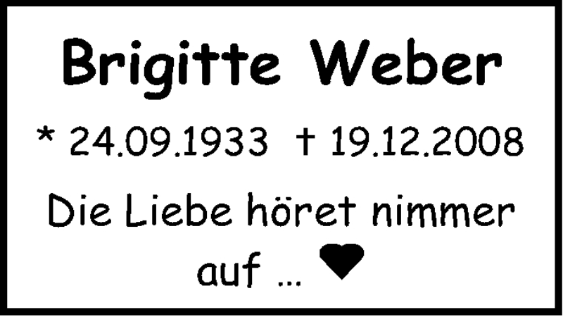  Traueranzeige für Brigitte  Weber vom 19.12.2017 aus Stuttgarter Zeitung / Stuttgarter Nachrichten