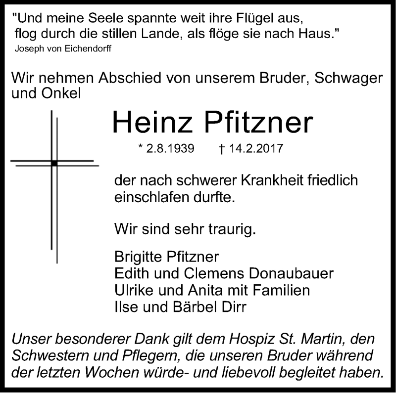  Traueranzeige für Heinz Pfitzner vom 18.02.2017 aus Stuttgarter Zeitung / Stuttgarter Nachrichten