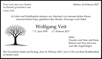 Traueranzeige von Wolfgang Veit von Stuttgarter Zeitung / Stuttgarter Nachrichten