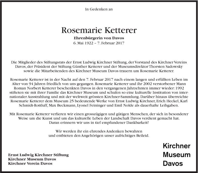  Traueranzeige für Rosemarie Ketterer vom 16.02.2017 aus Stuttgarter Zeitung / Stuttgarter Nachrichten