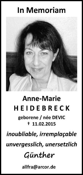 Traueranzeige von Anne-Marie Heidebreck von Stuttgarter Zeitung / Stuttgarter Nachrichten