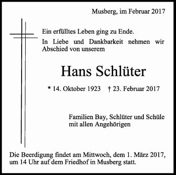 Traueranzeige von Hans Schlüter von Stuttgarter Zeitung / Stuttgarter Nachrichten