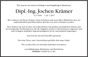 Traueranzeige von Jochen Krämer von Stuttgarter Zeitung / Stuttgarter Nachrichten