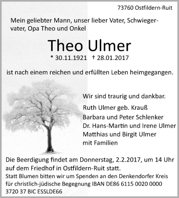 Traueranzeige von Theo Ulmer von Stuttgarter Zeitung / Stuttgarter Nachrichten