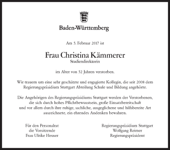 Traueranzeige von Christina Kämmerer von Stuttgarter Zeitung / Stuttgarter Nachrichten